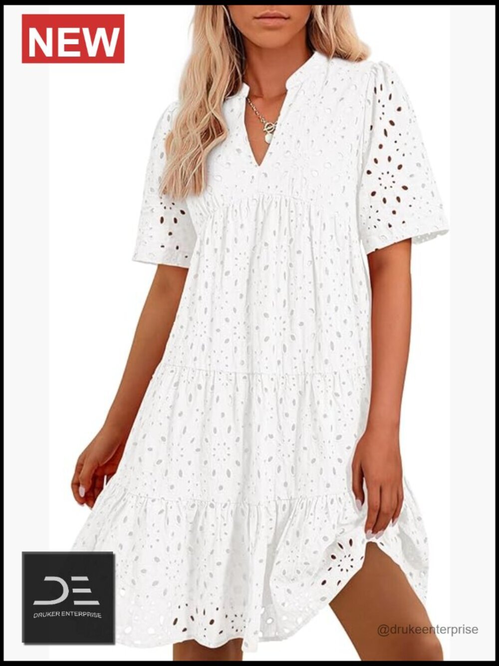 Boho V-Neck Short Sleeve Lace Mini Dress with A-Line Silhouette